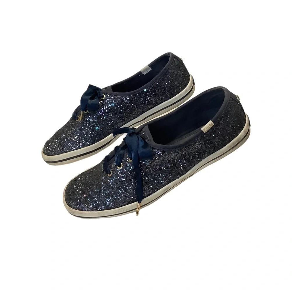 KEDS X KATE SPADE Navy Blue Glitter Champion Sneakers Size 9